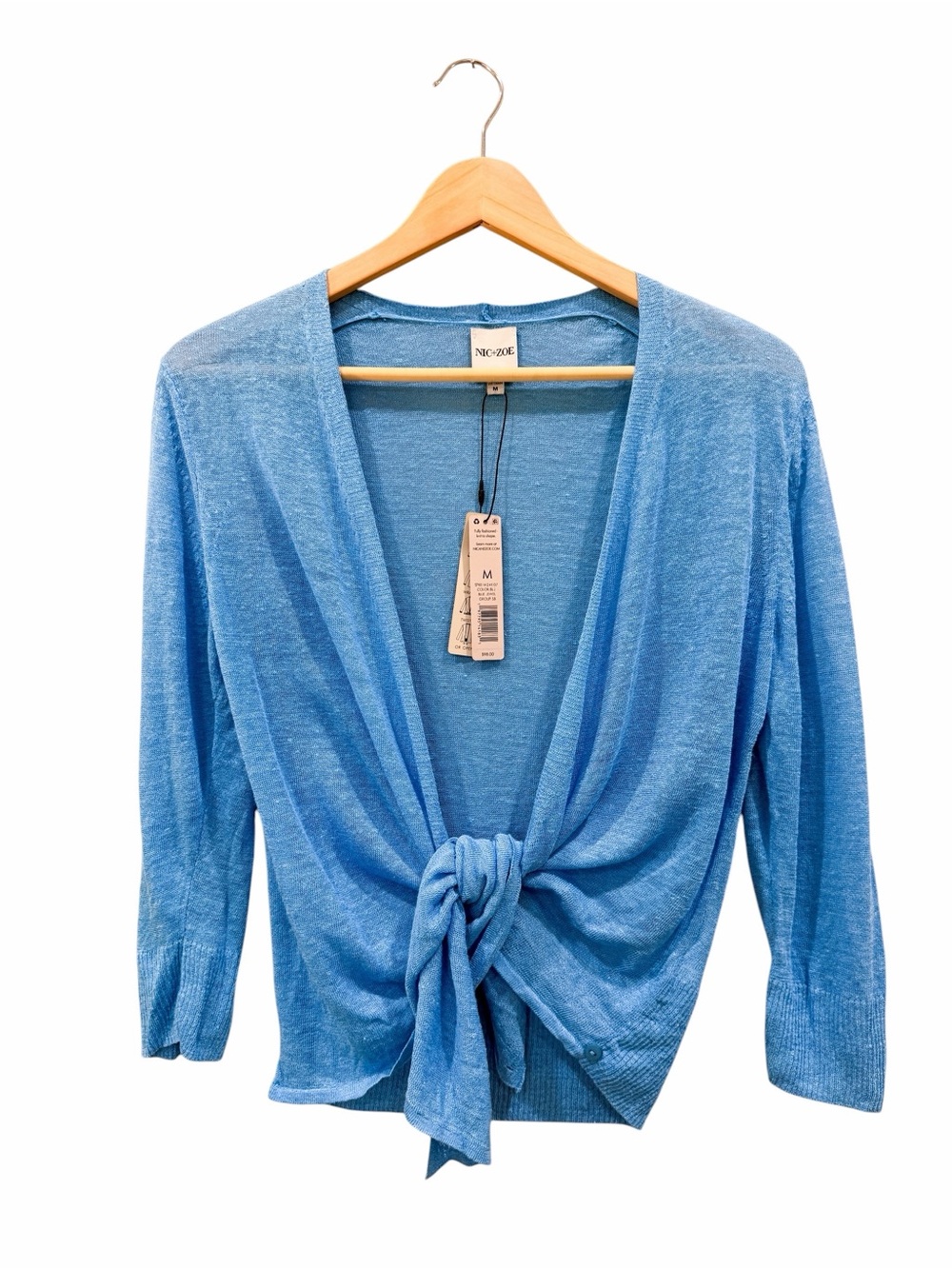 NIC+ZOE Lightweight 4 Way Slub Knit Linen Blend 3/4 Sleeve Cardigan Blue M NWT - Picture 2 of 16